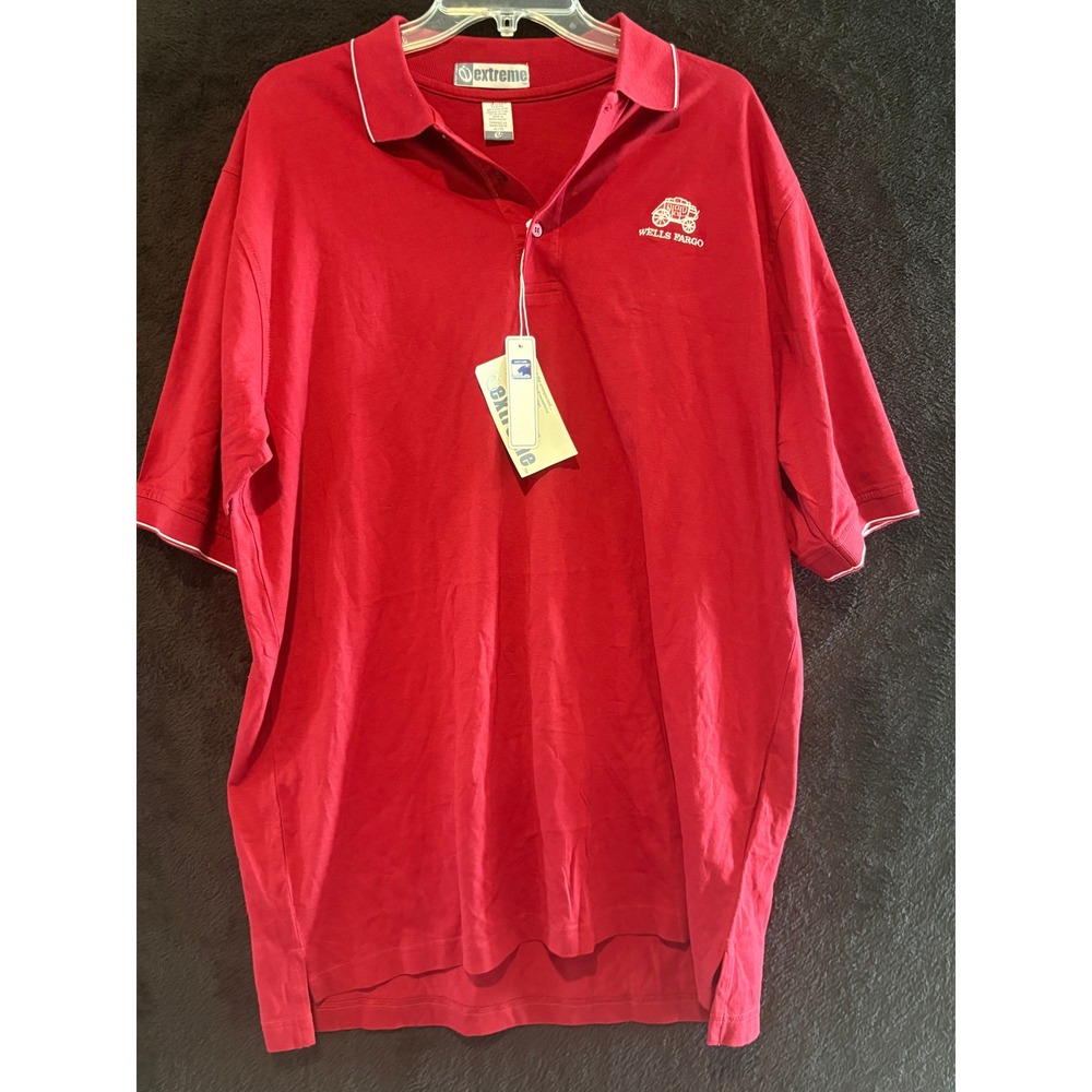 Extreme Polo Shirt Mens XL Crimson Red Wells Fargo Logo Short Sleeve XL
